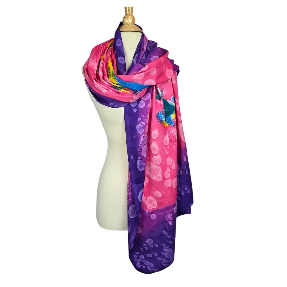 Tropical Beachwear Large Wrap Silky Scarf 44X72 Colorful Fish Print Resort Vaca